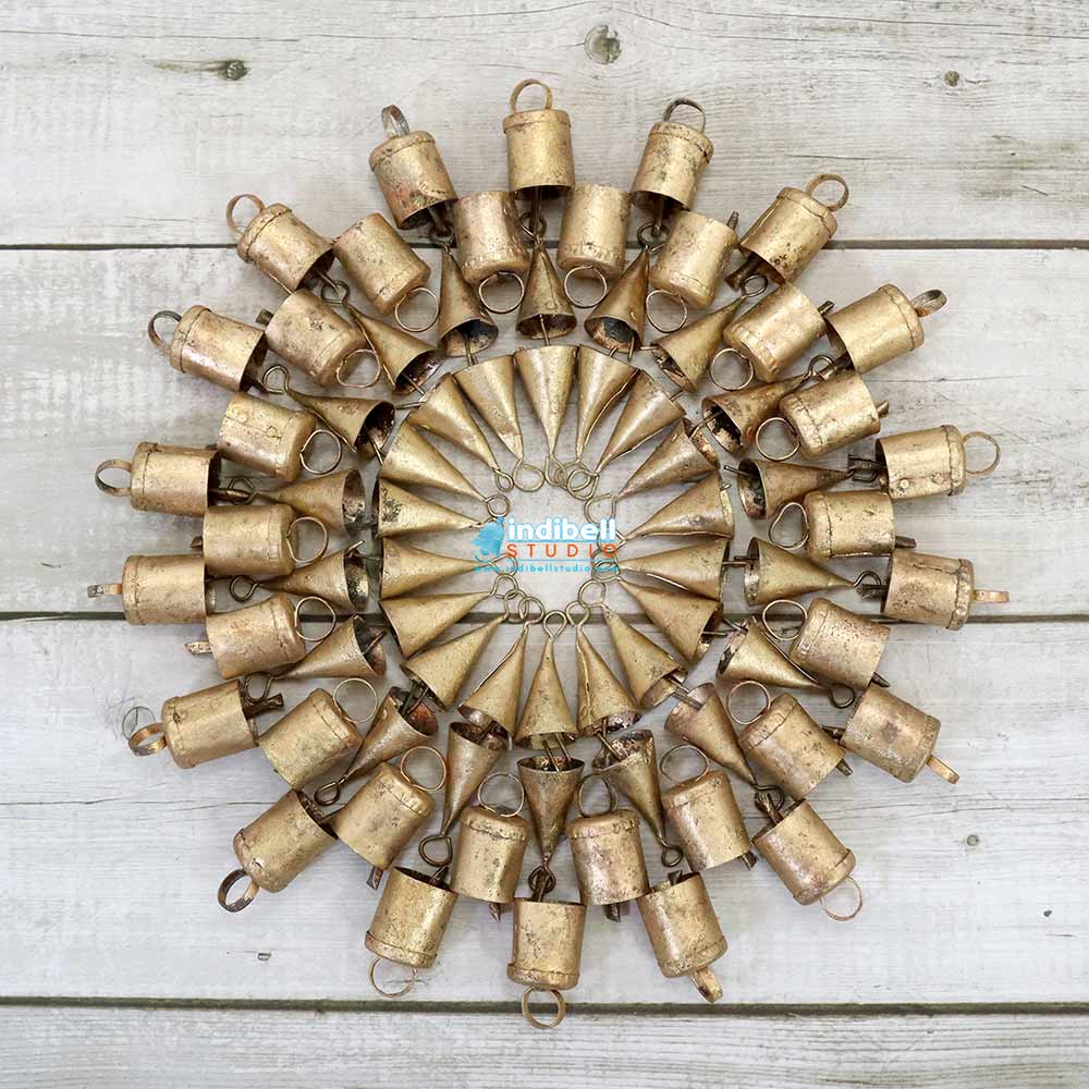 Assorted Mix Rustic Gold Wedding Bells, Holiday Decor Garland Wind Chi