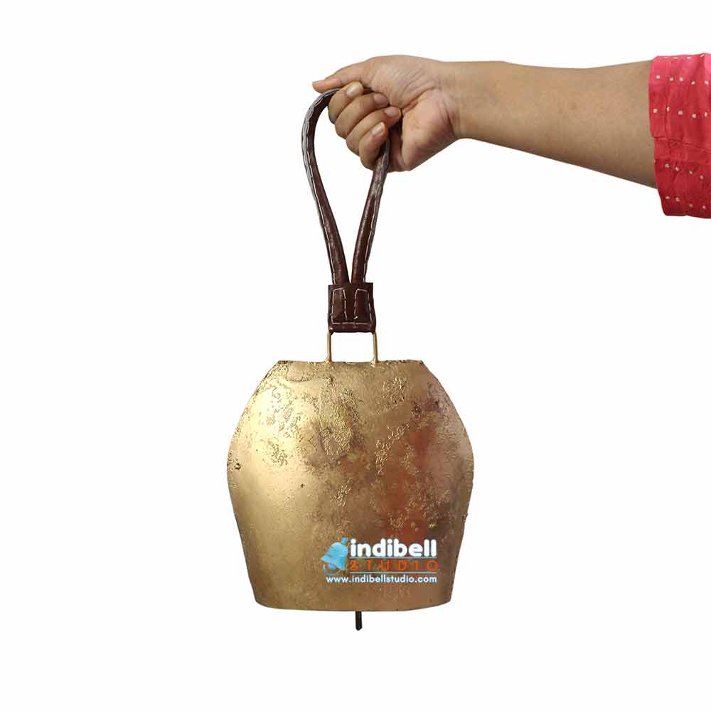 Large Rustic Cow Bell With Leather Hanger, Square Porch Patio Home Dec