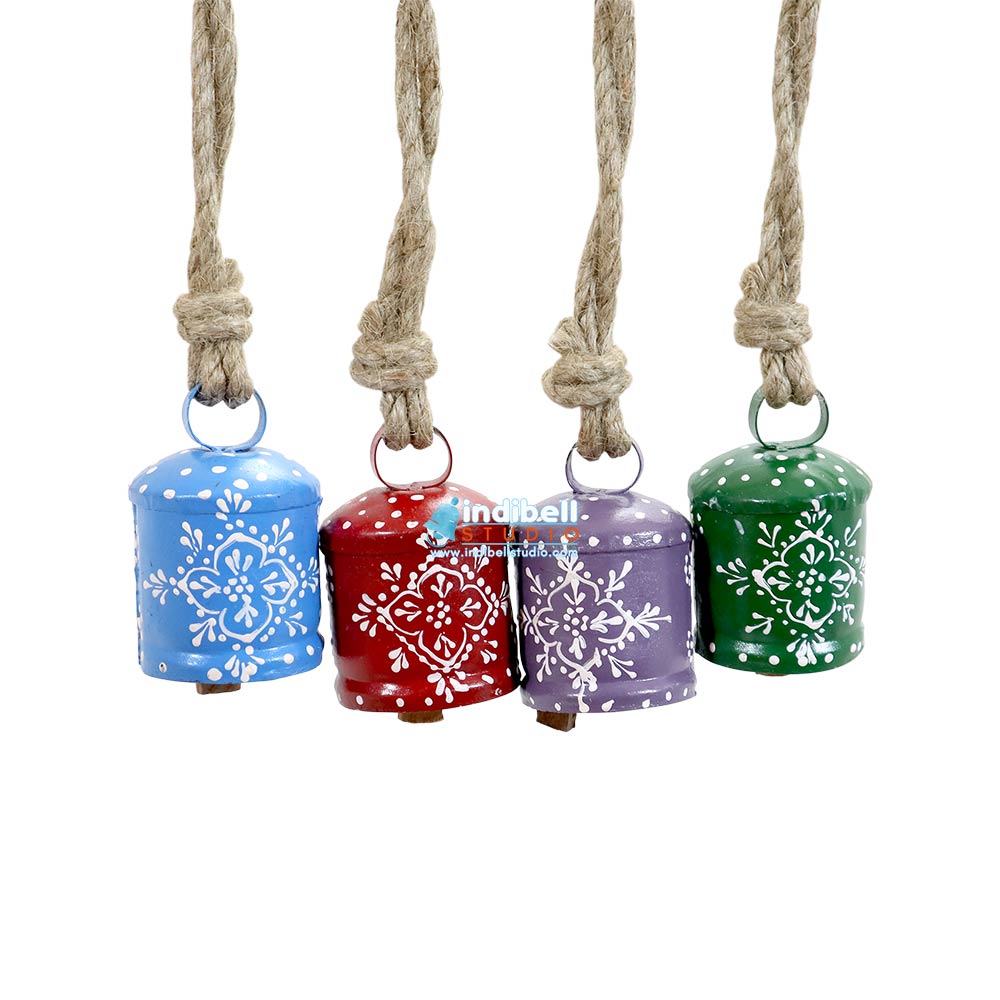Mix Hand Painted Decorative Metal Bells, Four Assorted Colors, Flower