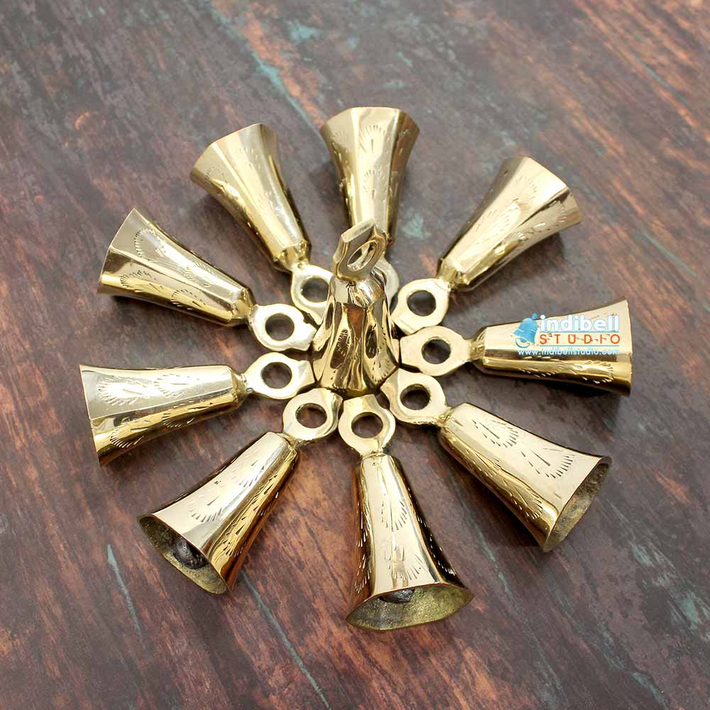 Slim Brass Bells for Home Temple Altar Decor, Vintage Antique Etched ...