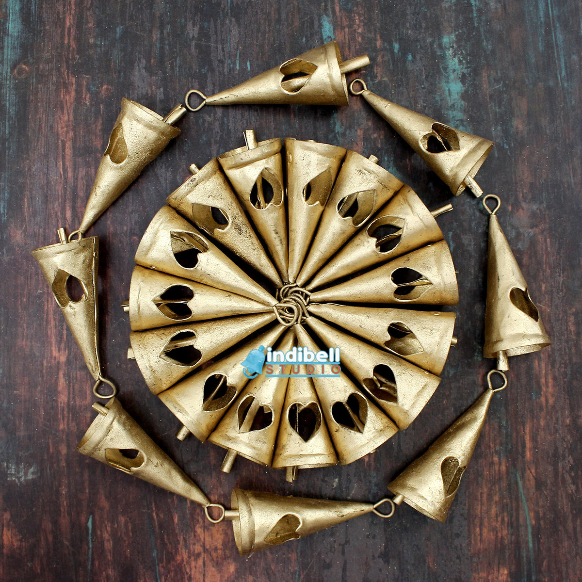 Gold Heart Stamped Cone Triangular Bells for Wind Chime DIY Garlands