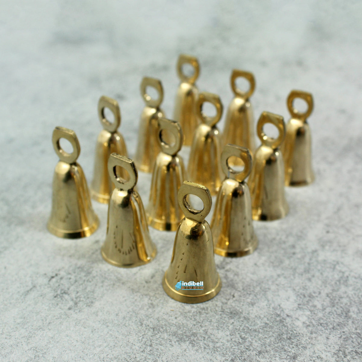 2 Inch Bell 10 Slim Brass Bells, Shiny Golden, 2 Inch Handmade Indian Brass Bells